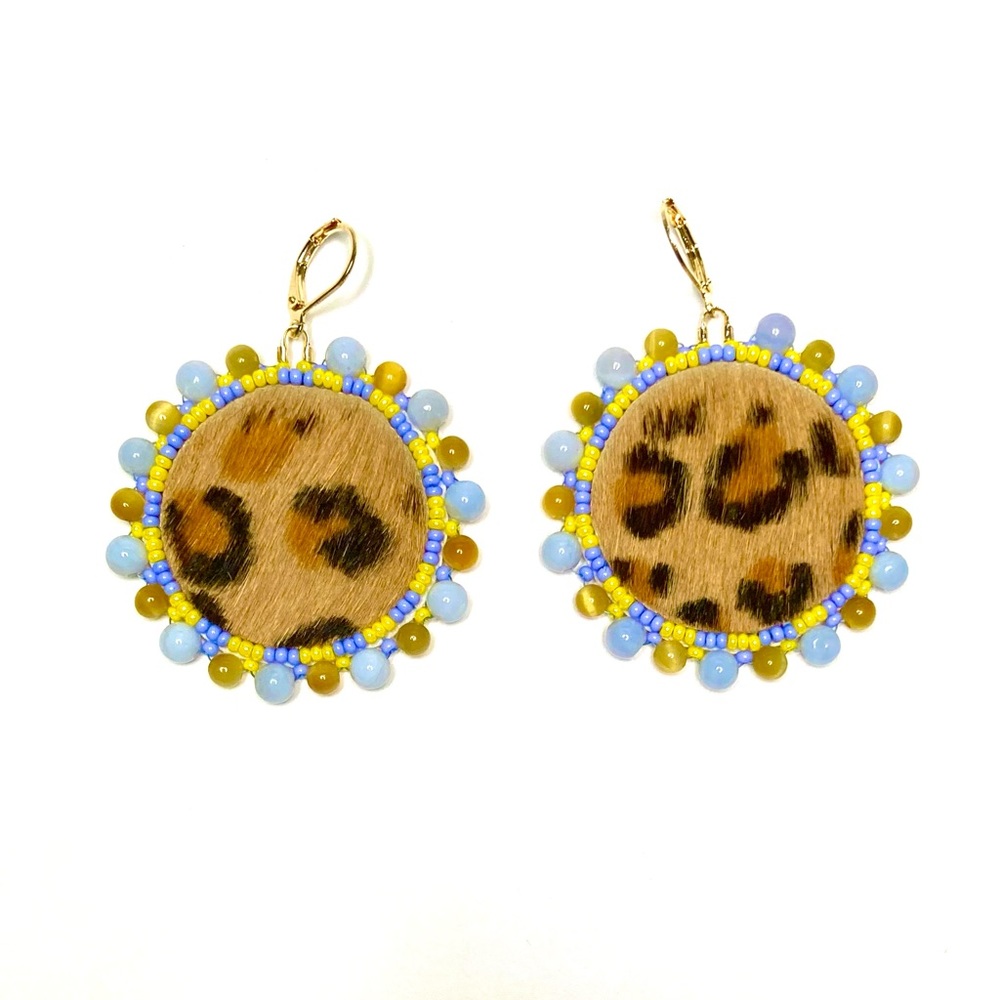 Beaded Beadwork Leopard Print Gemstone Embroidery Earrings Jewelry Snakeskin